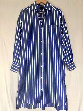 NWT Max Mara Leisure Striped Shirt Dress Blue White Cotton Longline • Size 12